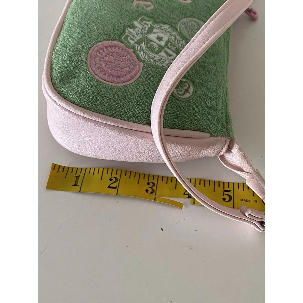 Juicy Couture Juicy Girl Rule Wristlet Bag Retro‎ Green Terry Cloth Logo Patches